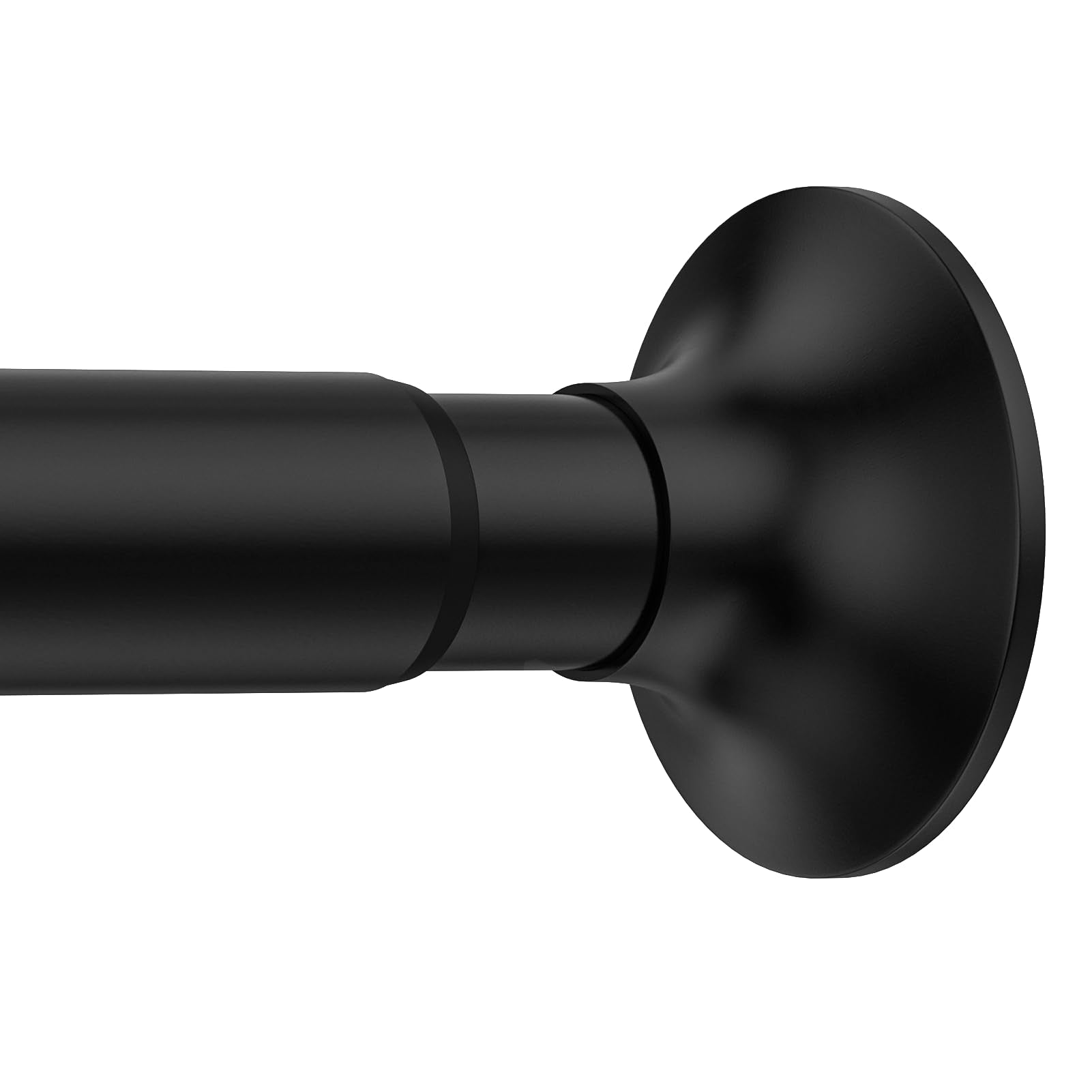 USHOWER Matuko Series – Matte Black Shower Curtain Rod with a spring tension mechanism and a large anti-slip rubber pad