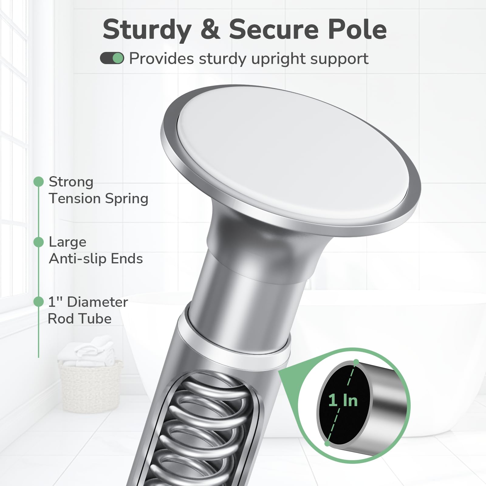 USHOWER Stokado Corner Shower Caddy Tension Pole Features Strong Tension Spring and Anti-Slip Pads for Stable Support