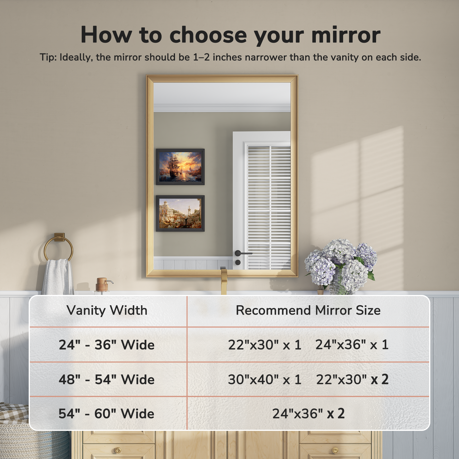 USHOWER Curva Mirror, Rectangular Gold Metal Framed Mirror, 30'' x 40''