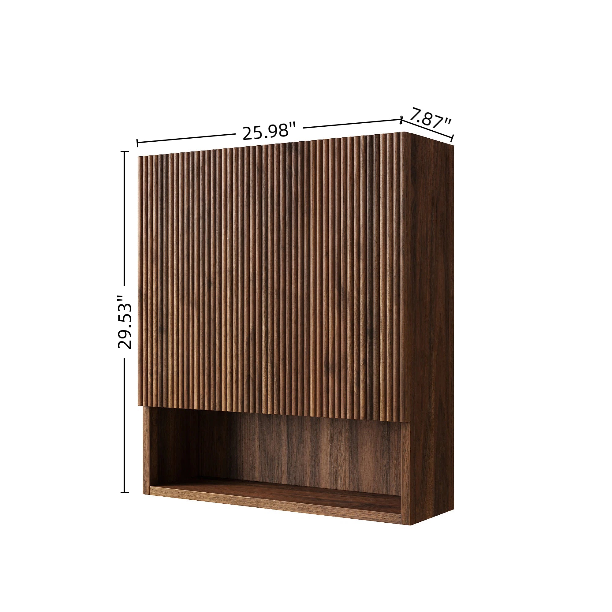 TOBI 26" Wall-Mounted Striped Bathroom Cabinet, with Doors, Shelf and Open Storage Compartment Over The Toilet Storage Cabinet for Bathroom, Kitchen, Laundry Room, Dark Walnut Woodgrain Color
