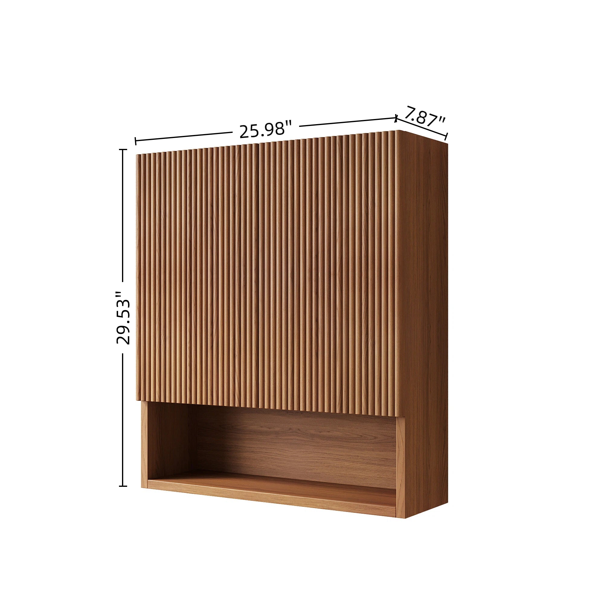 TOBI 26" Wall-Mounted Striped Bathroom Cabinet, with Doors, Shelf and Open Storage Compartment Over The Toilet Storage Cabinet for Bathroom, Kitchen, Laundry Room, Brown Oak Woodgrain Color